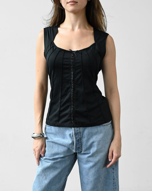 Black Paneled Lace Up Tank (M-L)