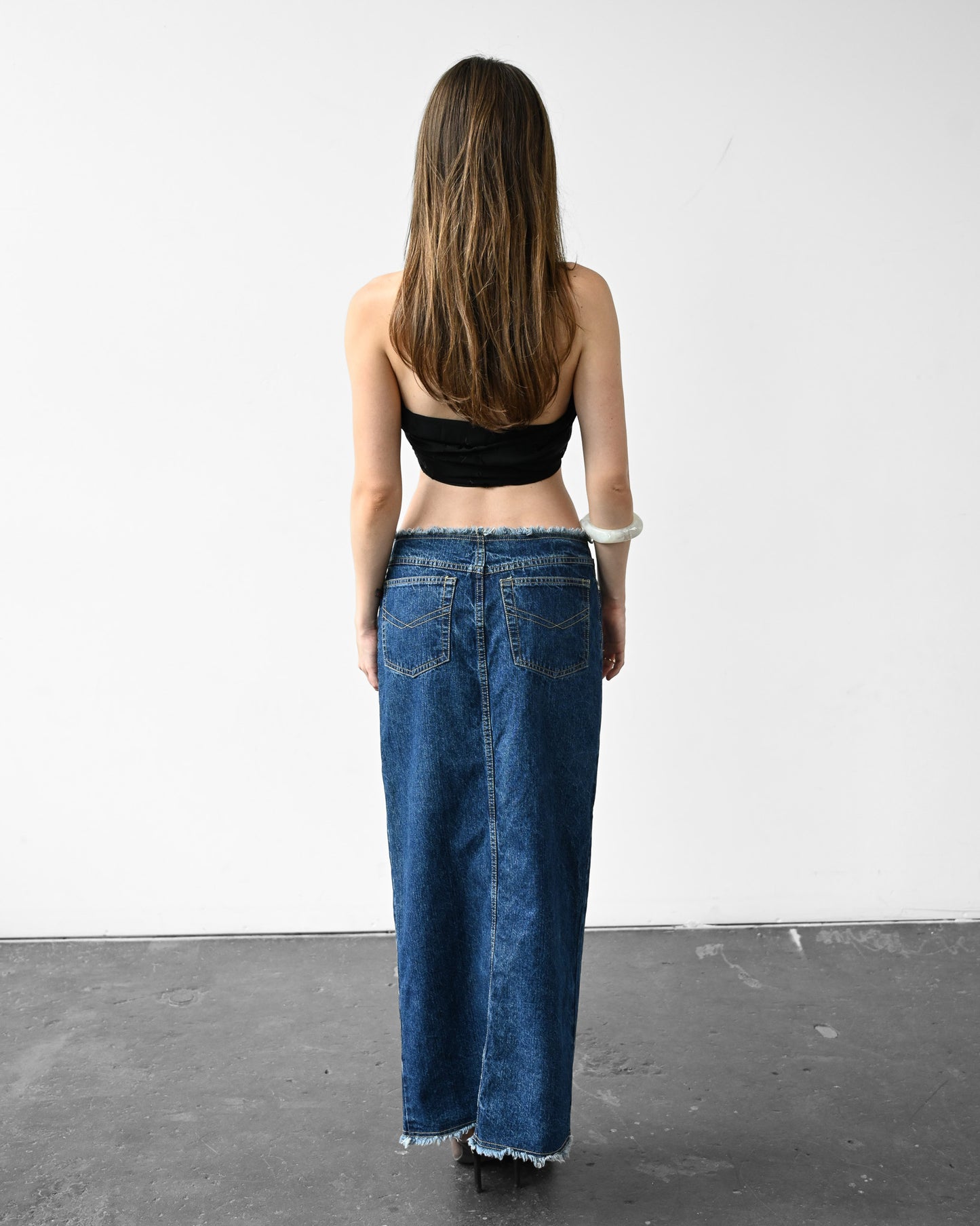 Denim Slit Maxi Skirt (M)