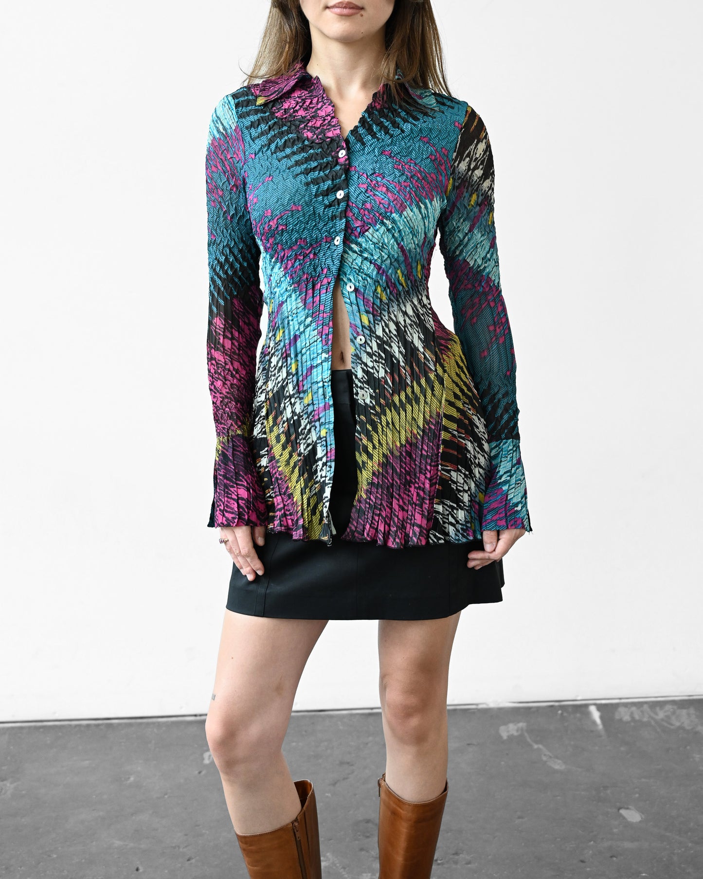 Abstract Print Pleated Blouse (S)