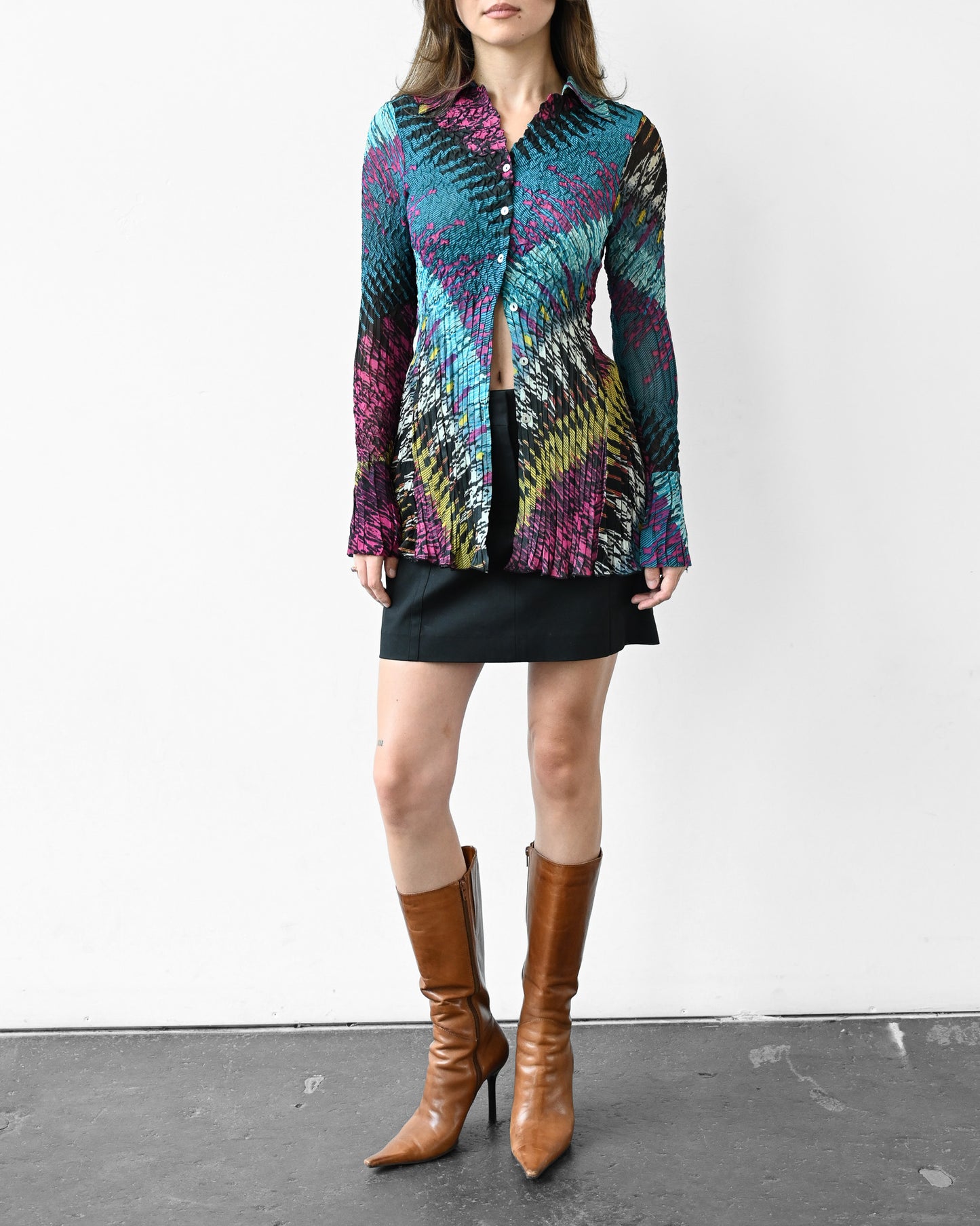 Abstract Print Pleated Blouse (S)