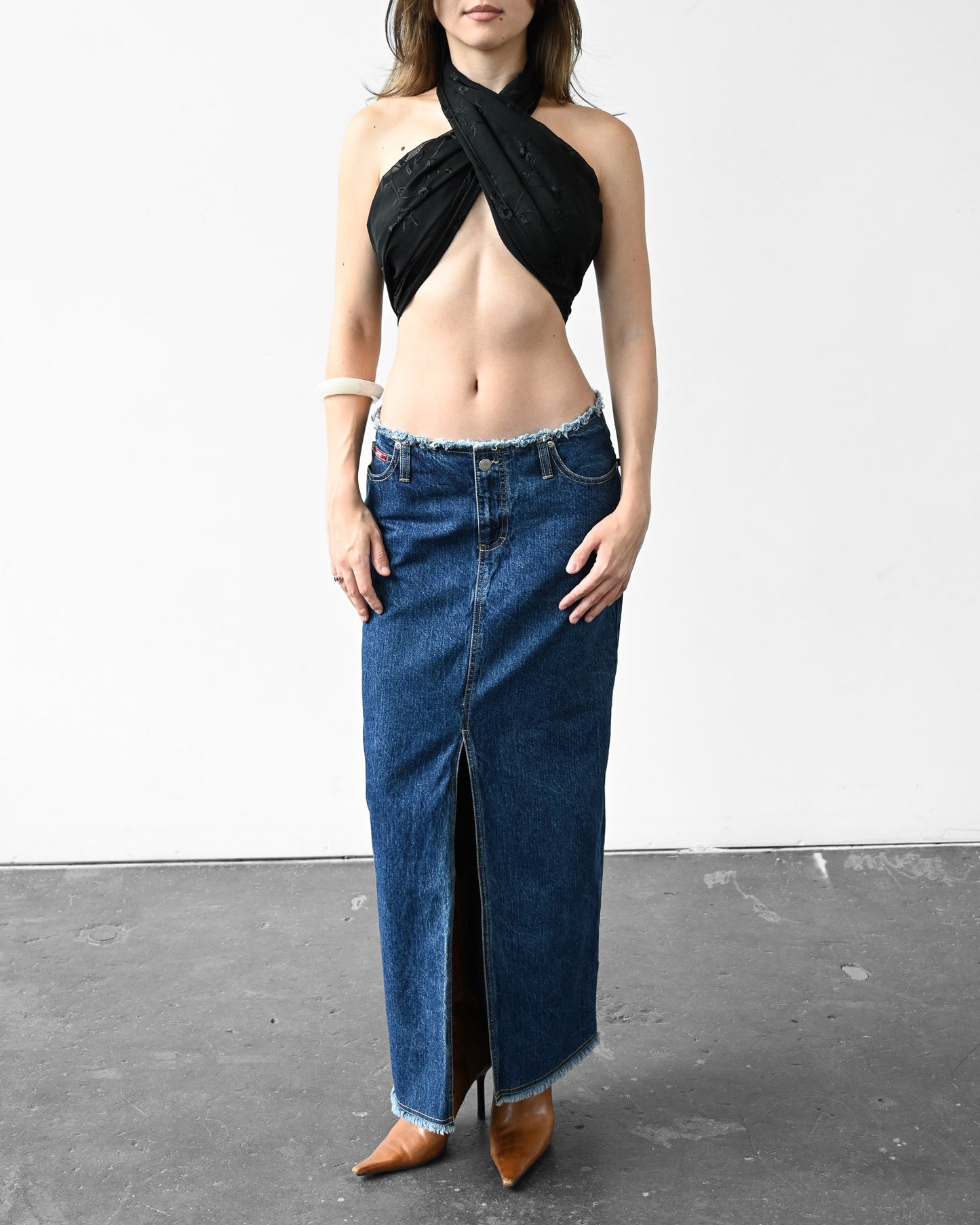 Denim Slit Maxi Skirt (M)