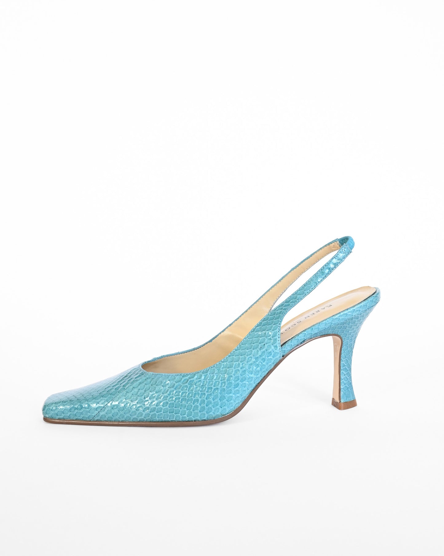 Aqua Snake Embossed Leather Slingback Heels (7.5)