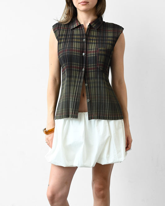 Olive Plaid Pleated Tank (M)