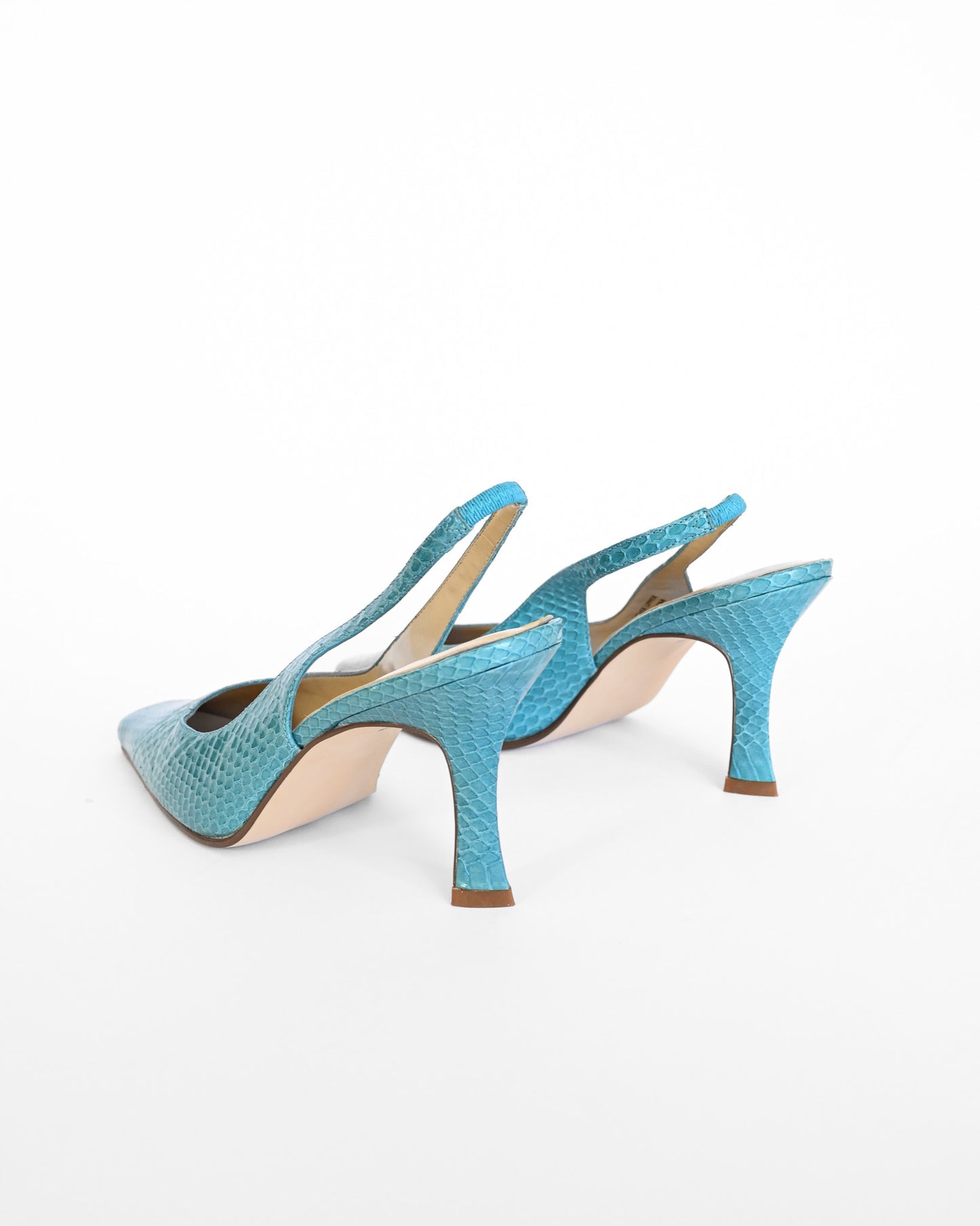 Aqua Snake Embossed Leather Slingback Heels (7.5)