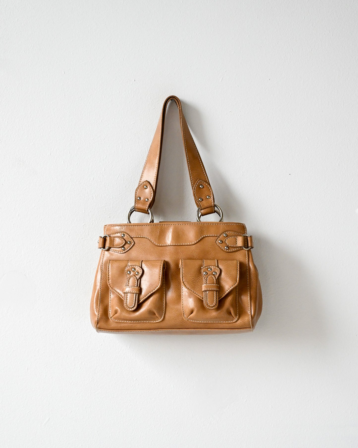 Camel Studded Faux Leather Purse