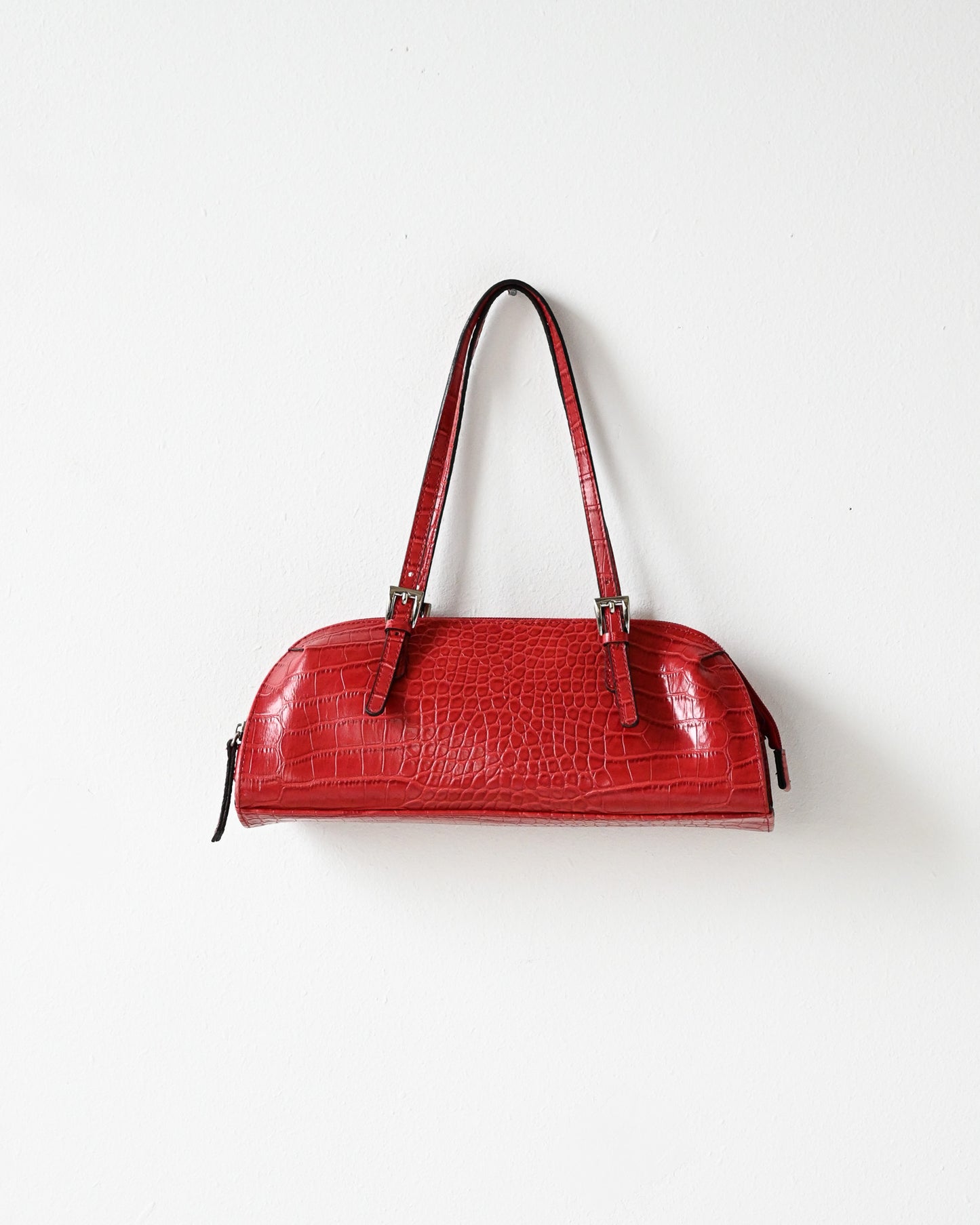 Red Snake Embossed Faux Leather Purse