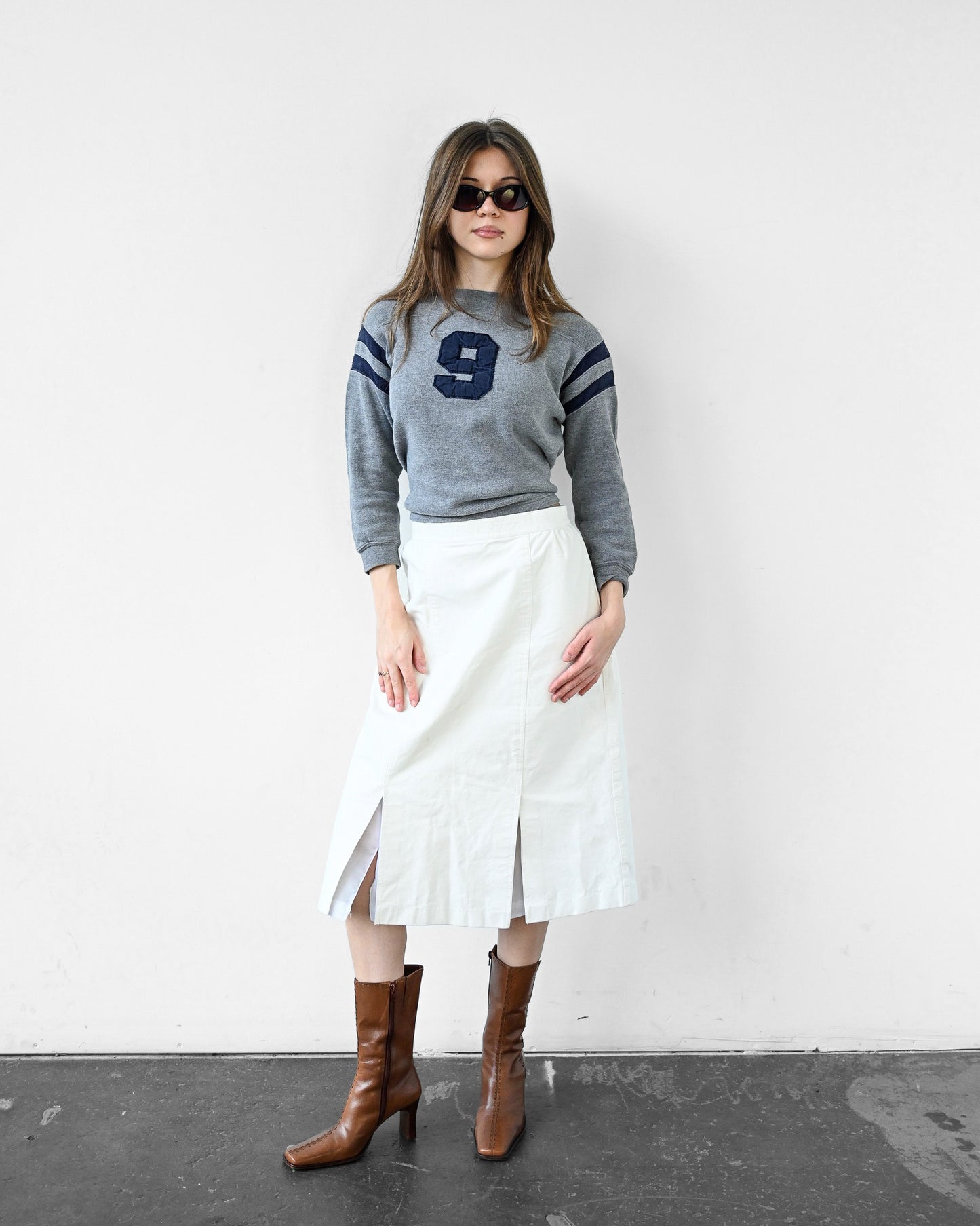 White Suede Slit Skirt (S)