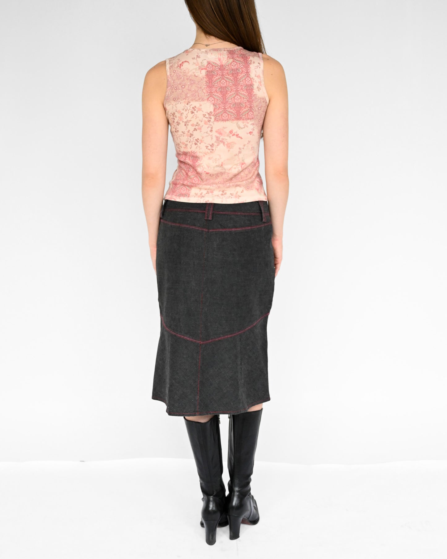 Contrast Stitch Micro Corduroy Skirt (M)