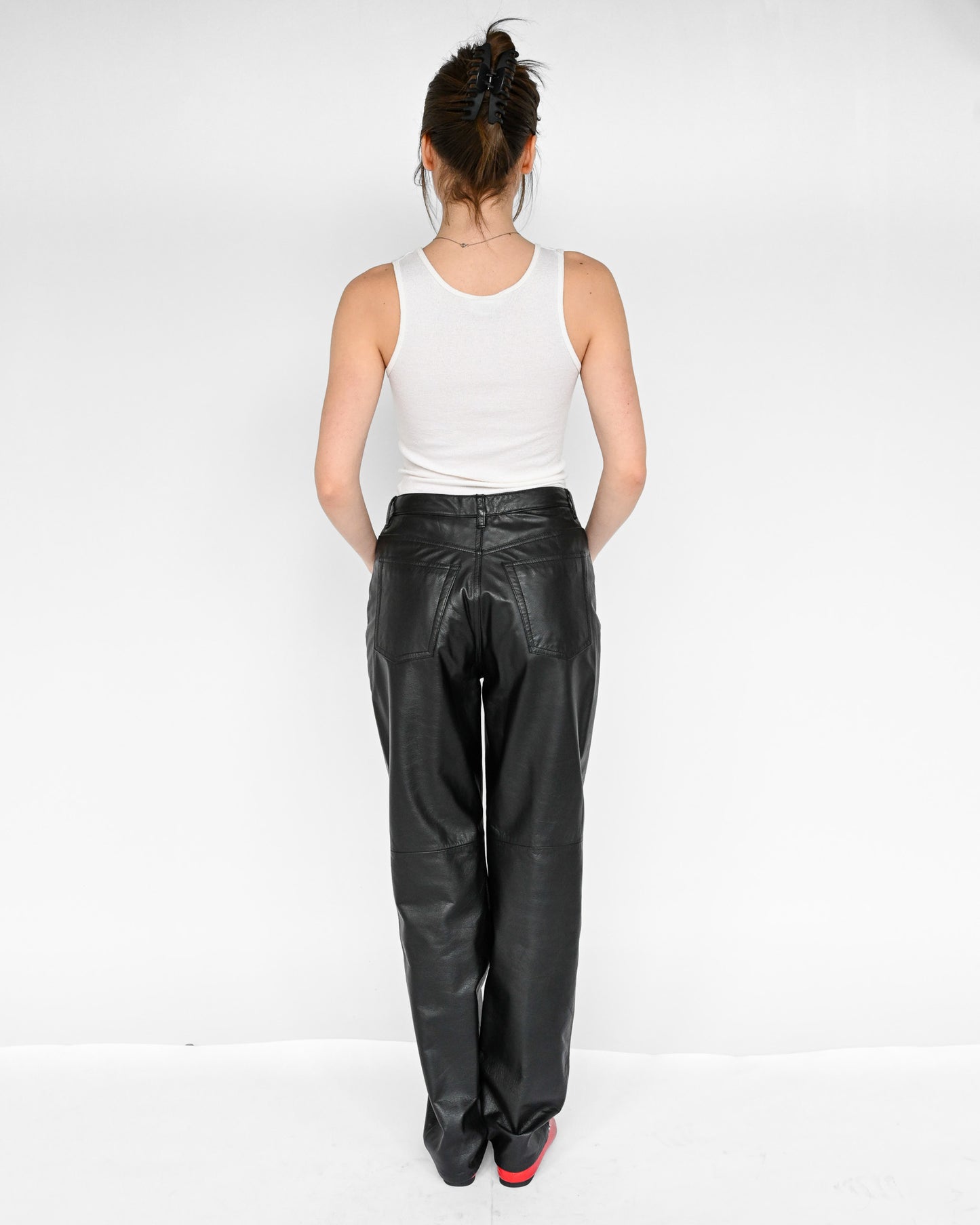 Black Leather High Rise Pants (M)