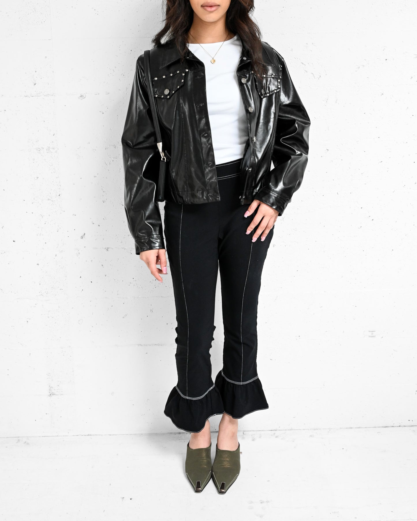 Black Faux Leather Studded Jacket (M)