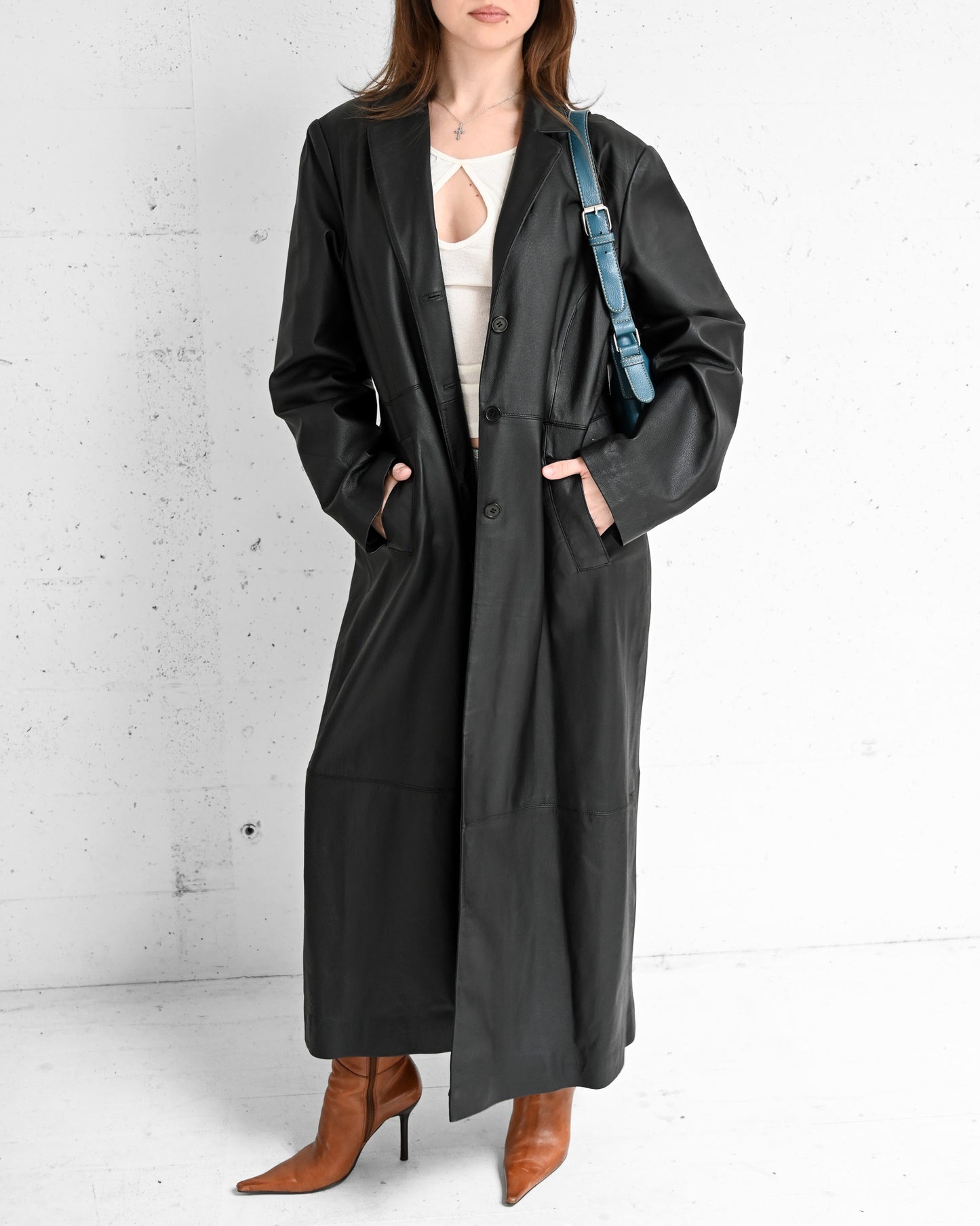 Black Leather Trench Coat (L)