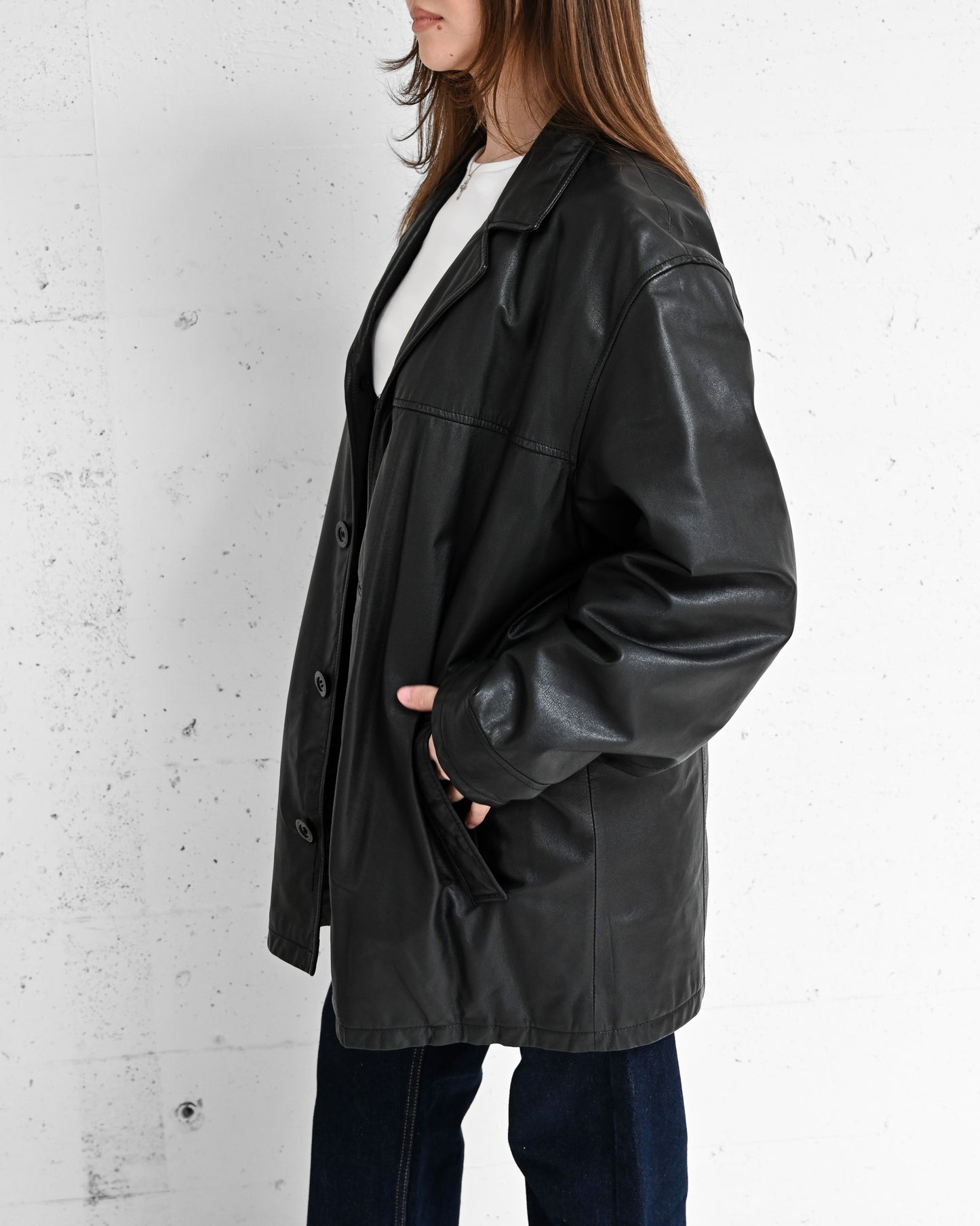 Black Paneled Leather Jacket (L)