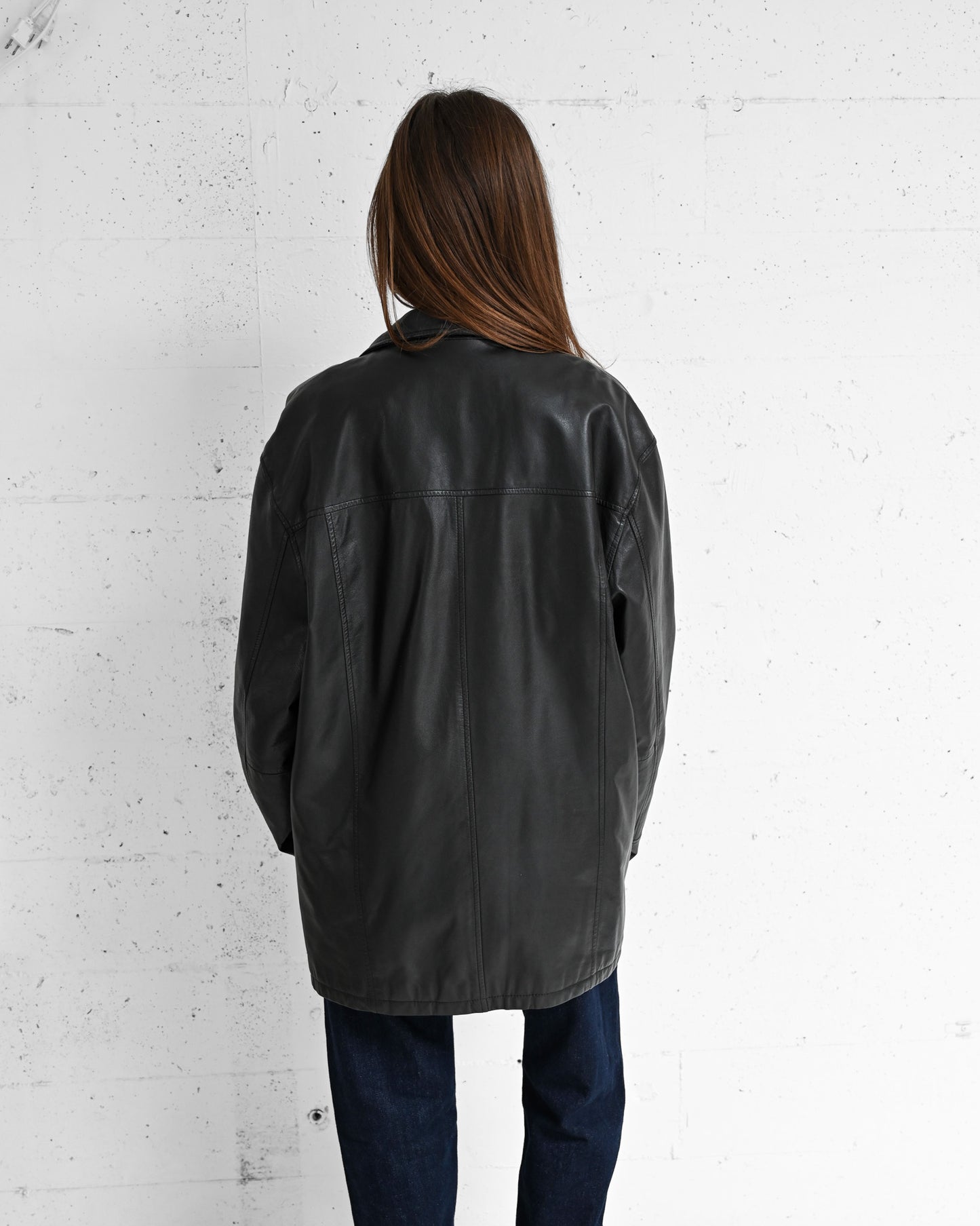 Black Paneled Leather Jacket (L)