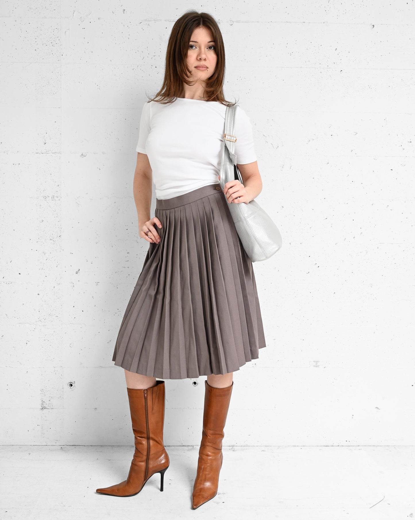 Taupe High Rise Pleated Skirt (S-M)