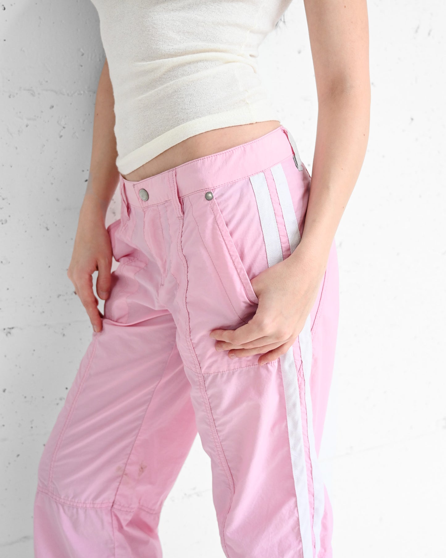 Pink Striped Drawstring Cropped Pants (M)