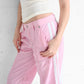 Pink Striped Drawstring Cropped Pants (M)