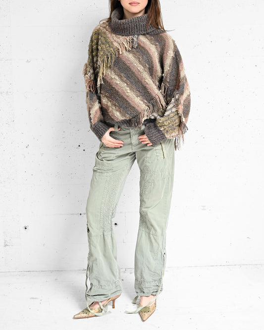 Mauve Striped Fringe Sweater (L)