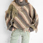 Mauve Striped Fringe Sweater (L)