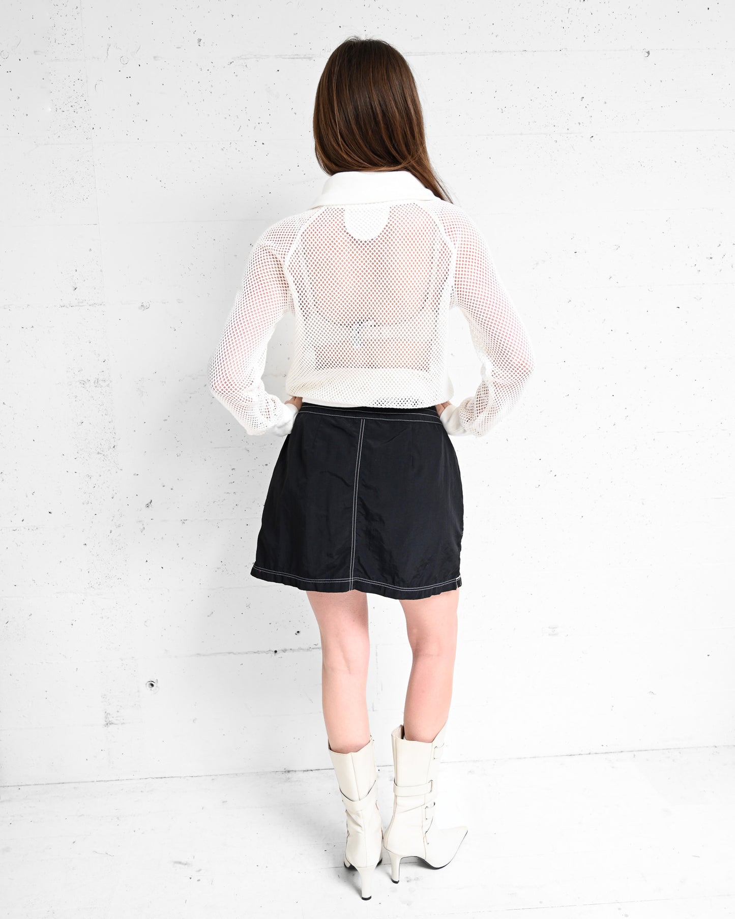 Black Nylon Drawstring Mini Skirt (M-L)