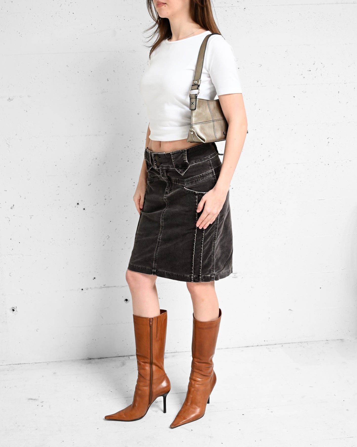 Brown Velvet Paneled Skirt (M)