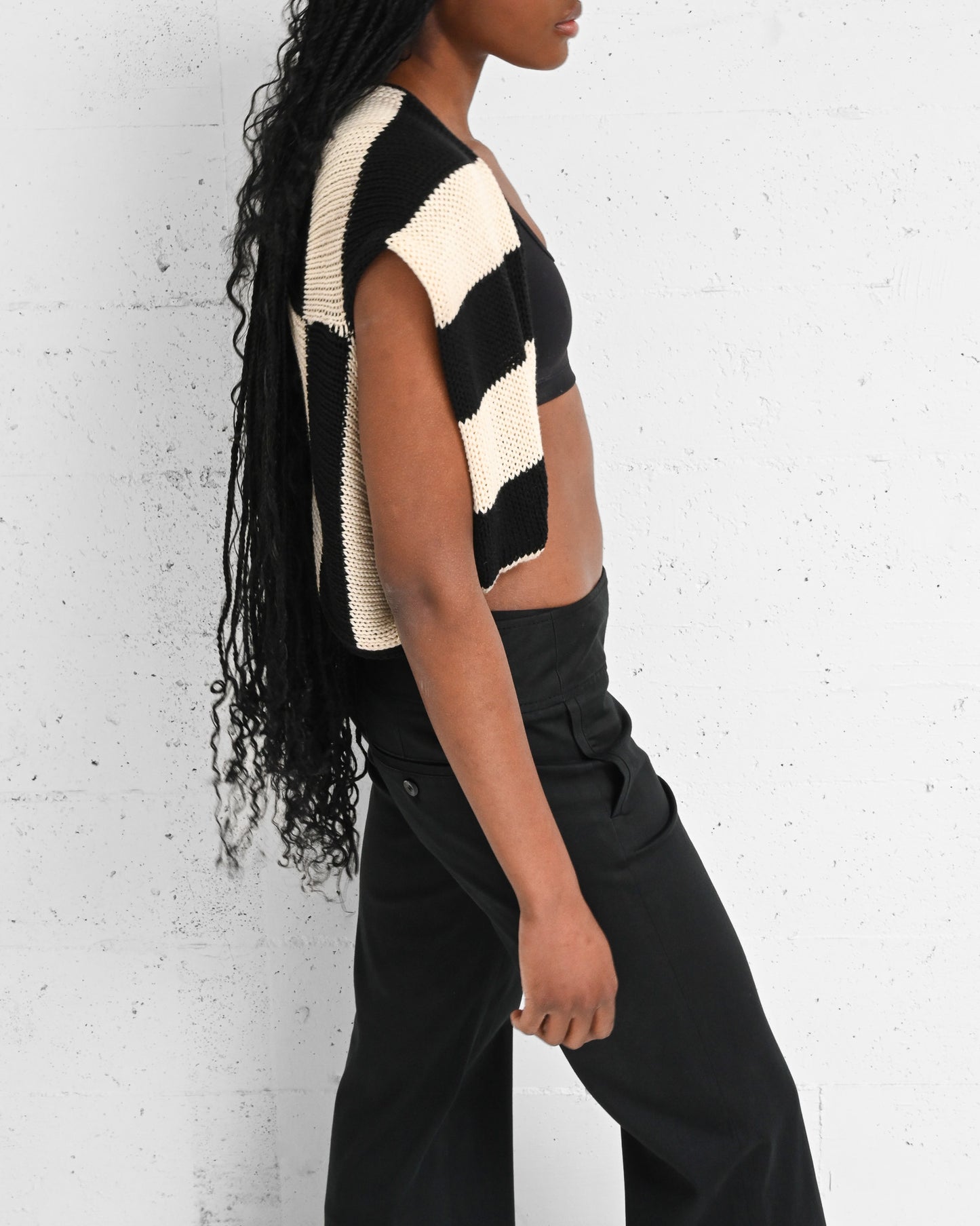 Black & White Striped Knit Shawl (M)