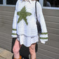 Handmade White & Green Crochet Star Jumper (S-XL)