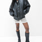 Black Leather Bomber Jacket (L)