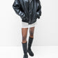 Black Leather Bomber Jacket (L)