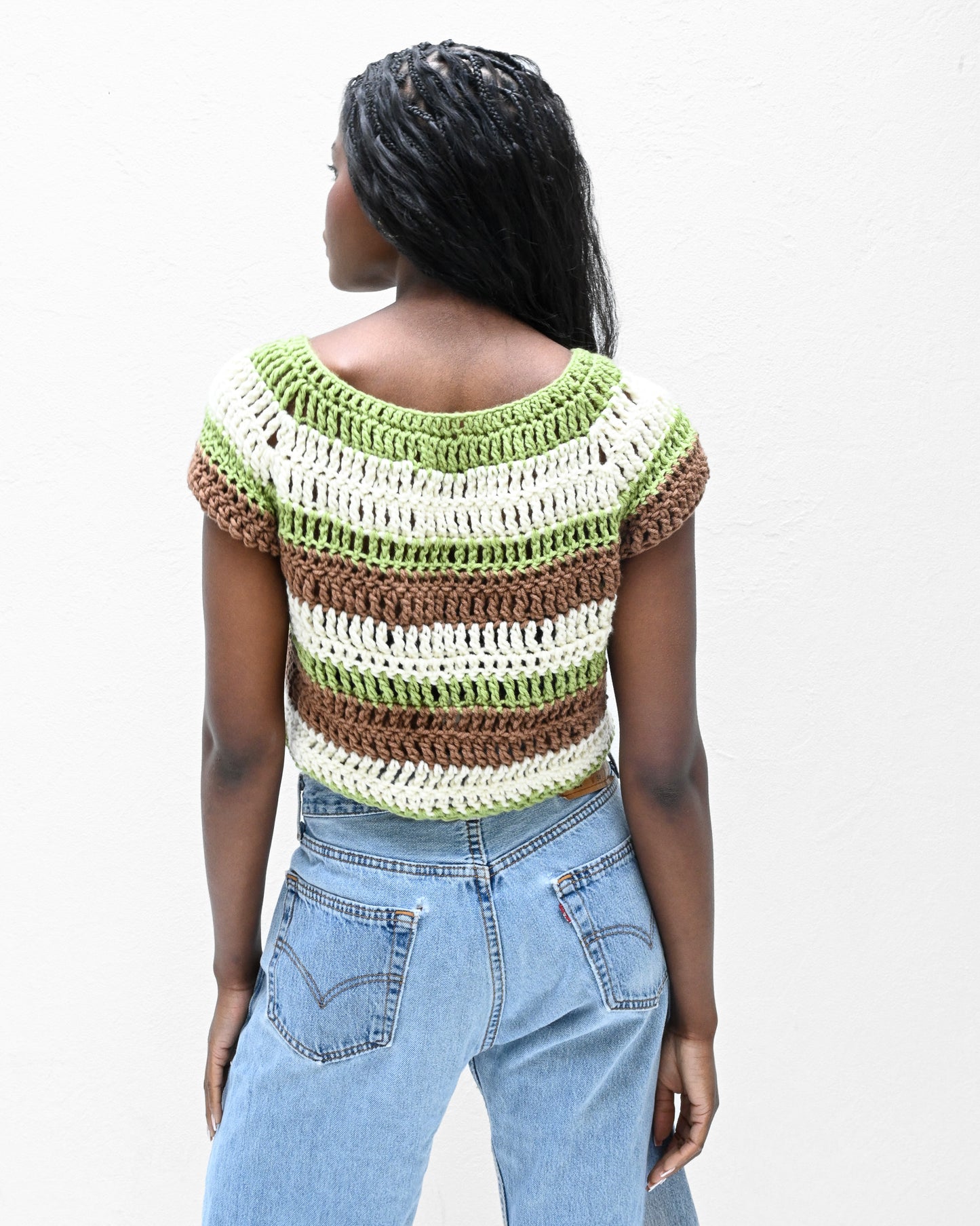 Handmade Striped Crochet Cropped Top (S)