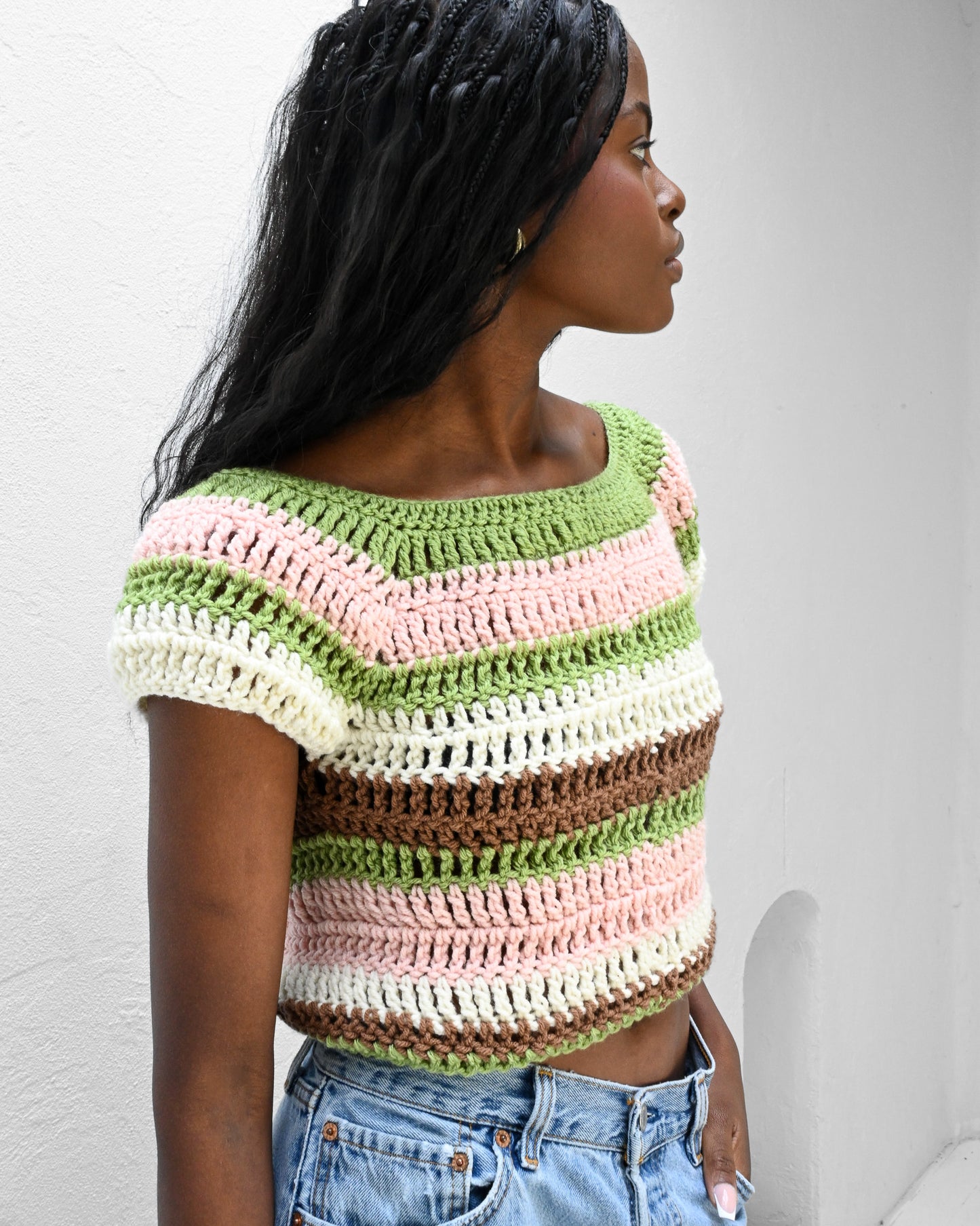 Handmade Striped Crochet Cropped Top (L)