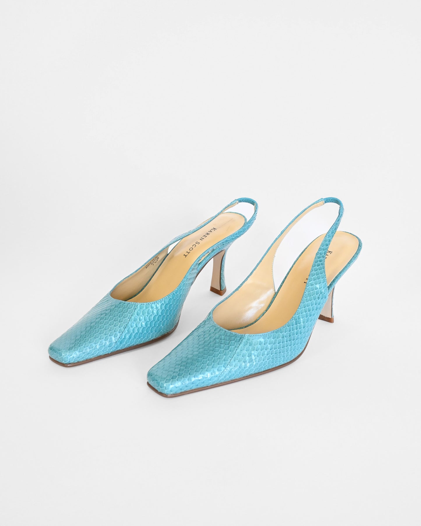 Aqua Snake Embossed Leather Slingback Heels (7.5)