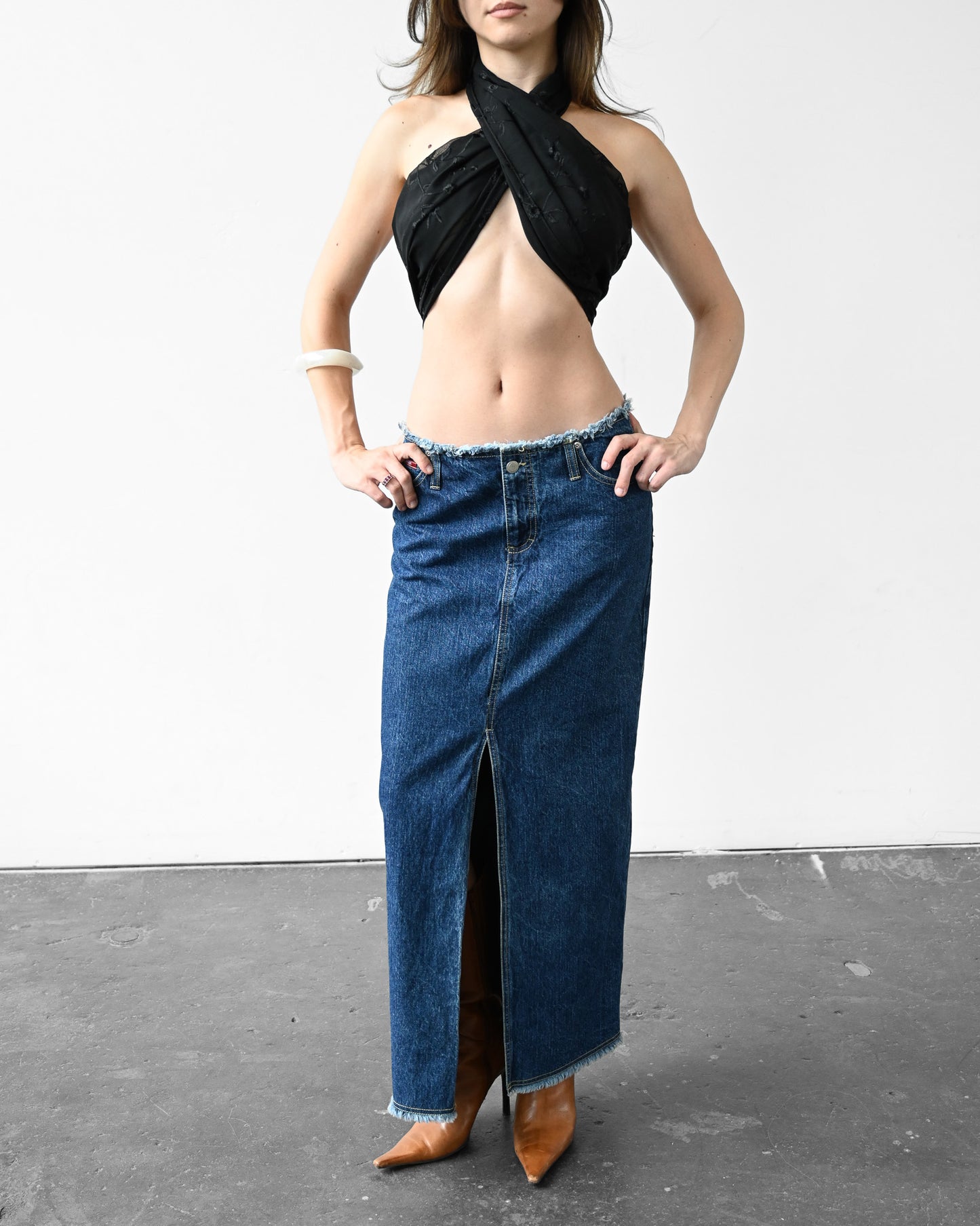 Denim Slit Maxi Skirt (M)