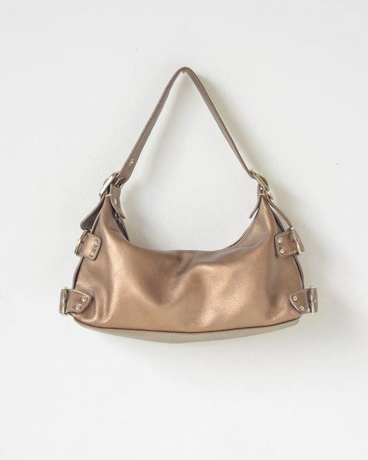 Vintage bronze faux leather buckle purse.