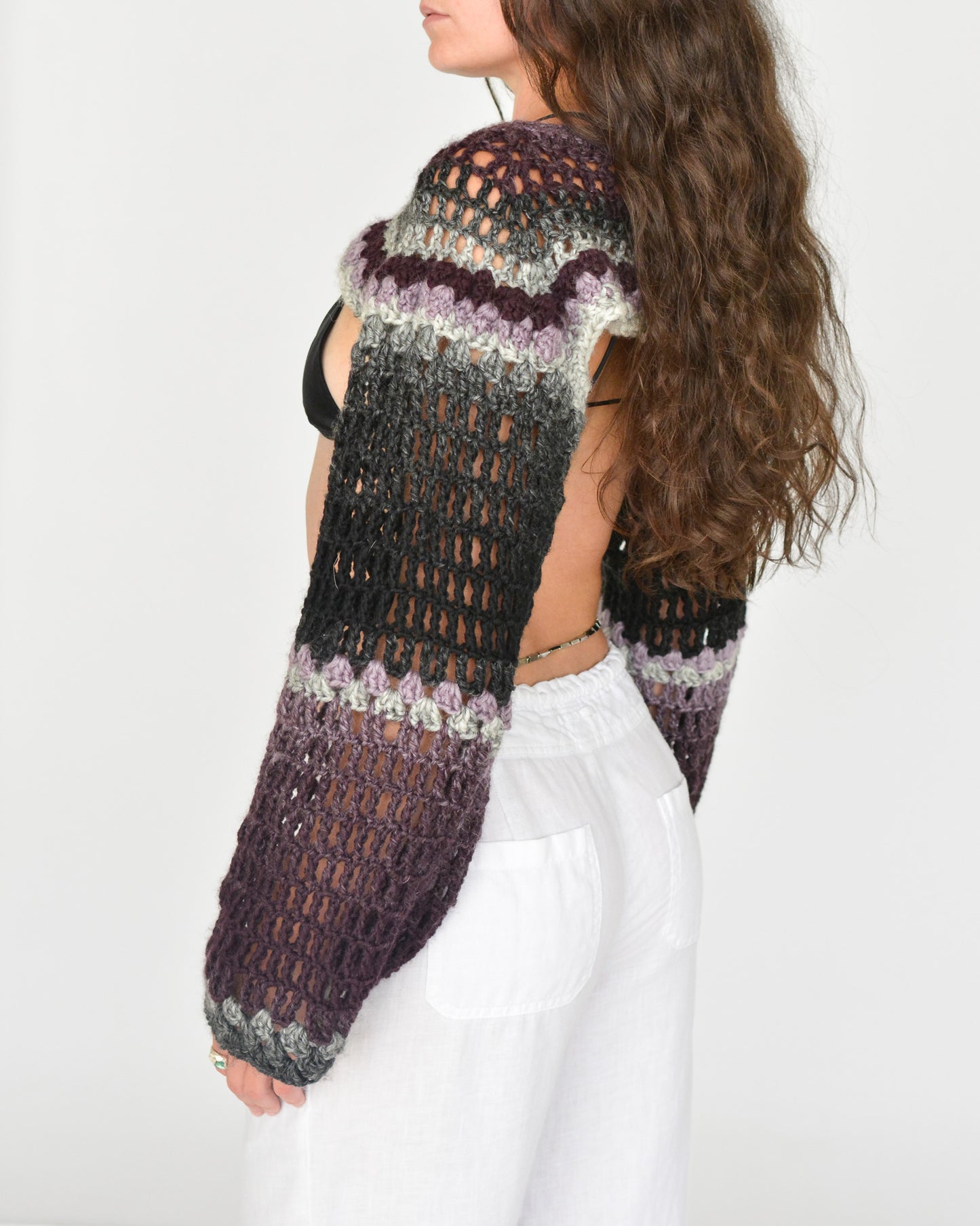 Purple Super Cropped Crochet Sweater (M)