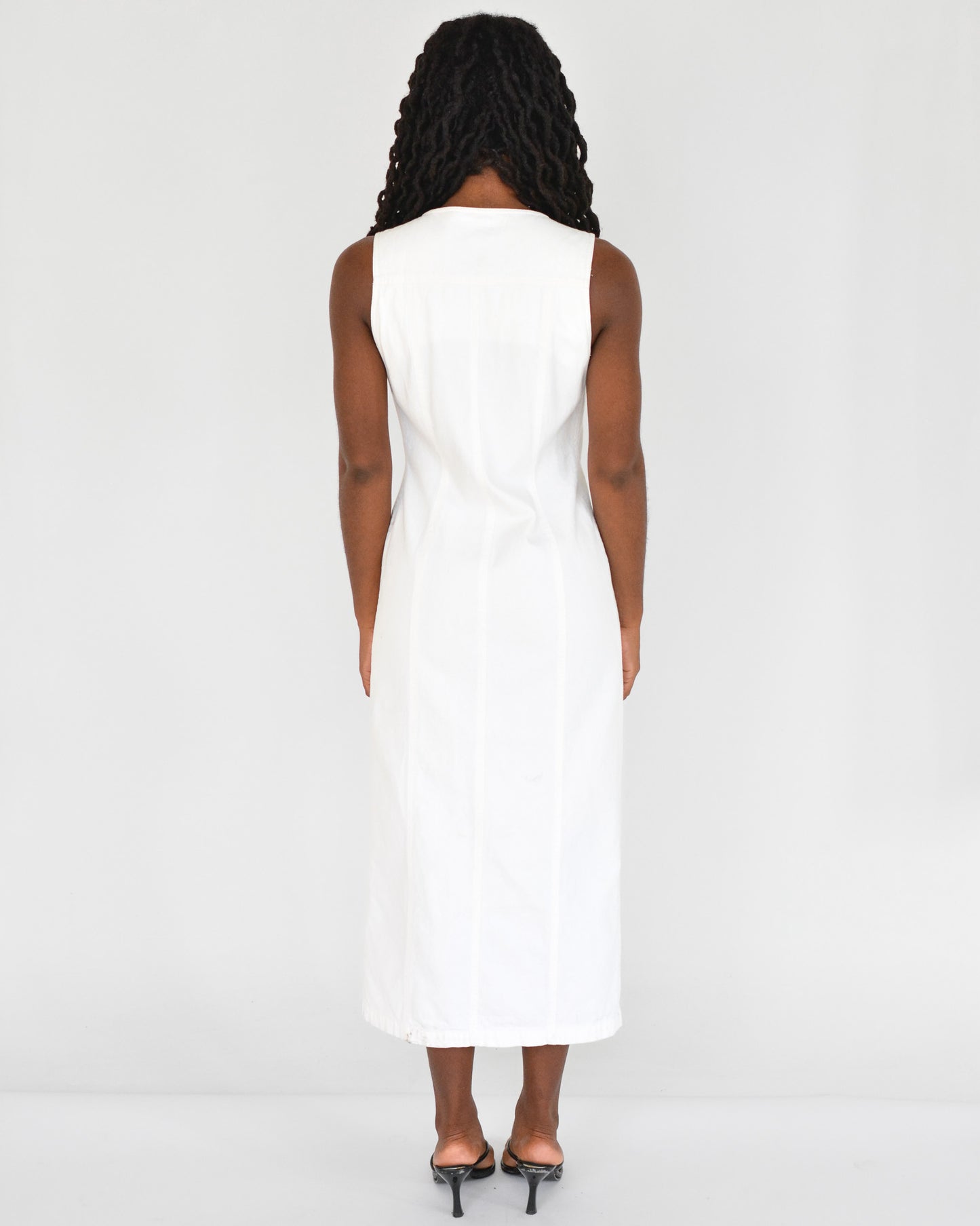 White Denim Button Down Dress (S-M)