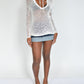 White Hooded Open Knit Sweater (S-M)