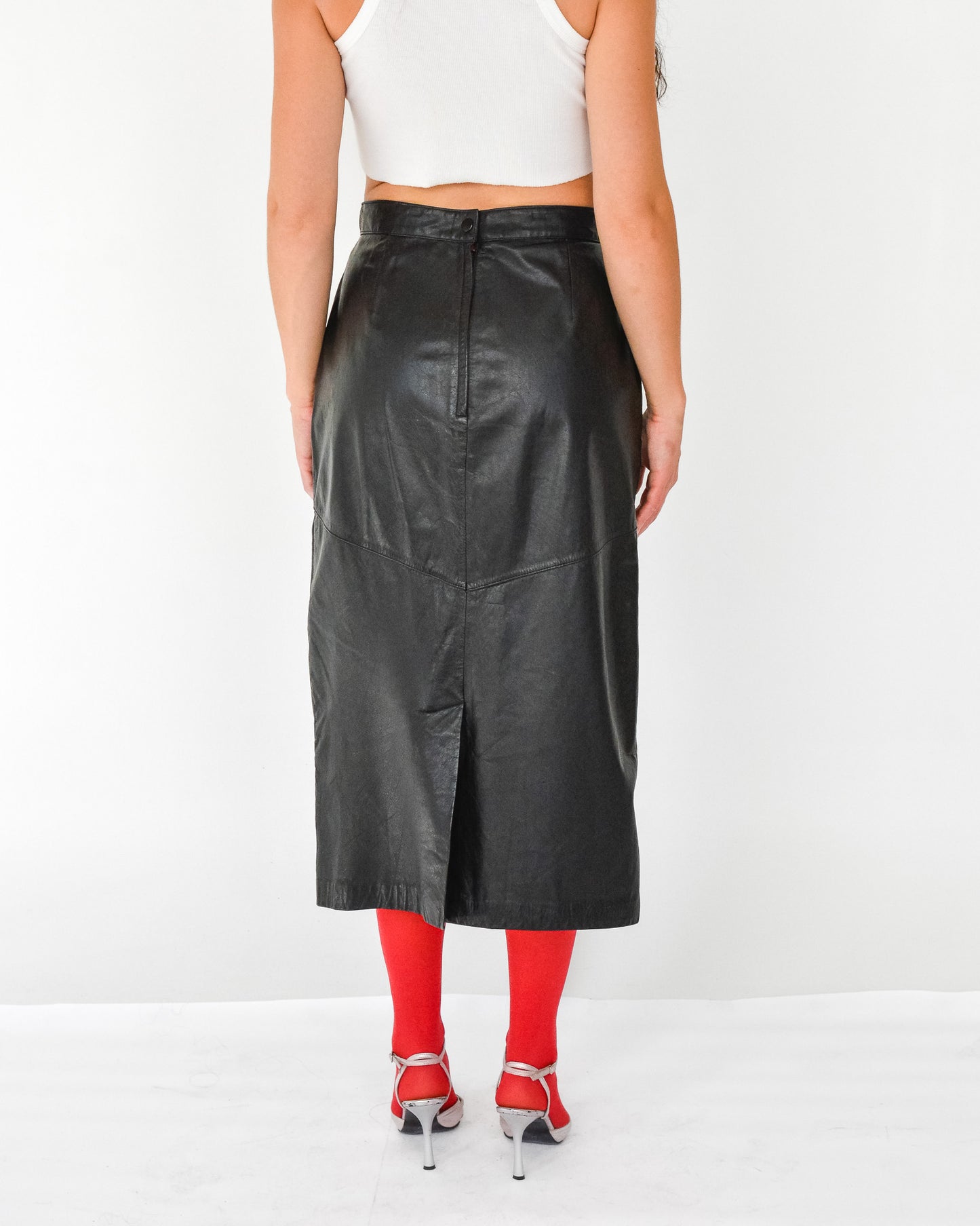 Black Leather Midi Skirt (M-L)