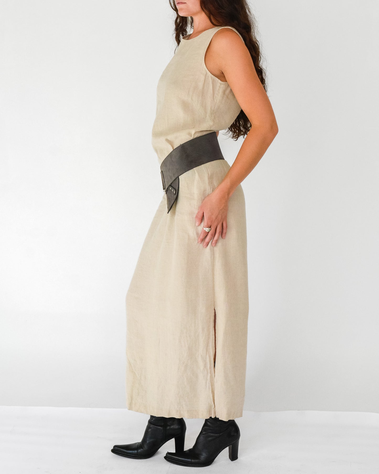 Ecru Linen Maxi Dress (M)