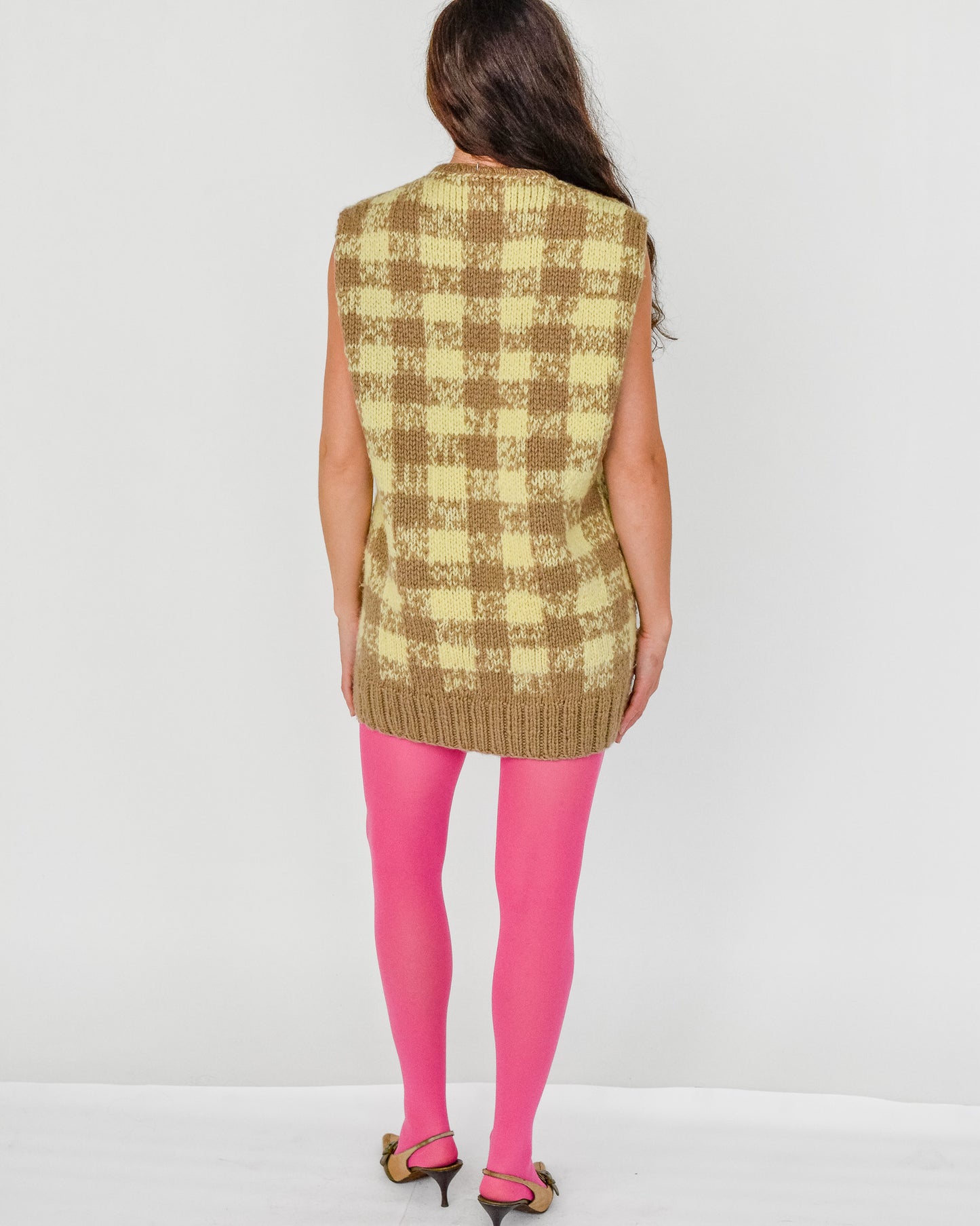 Handmade Yellow Plaid Sweater Vest (L)