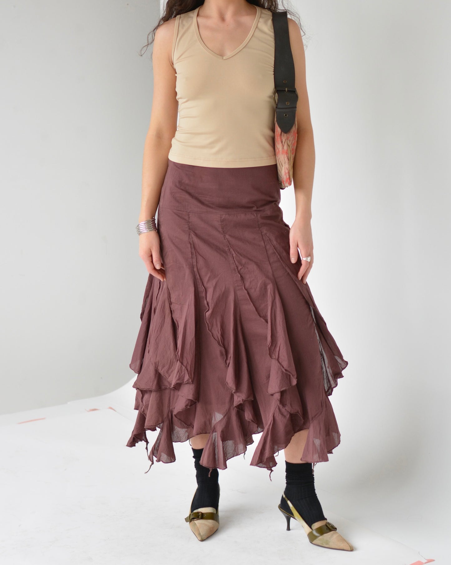 Plum Ruffle Midi Skirt (M)