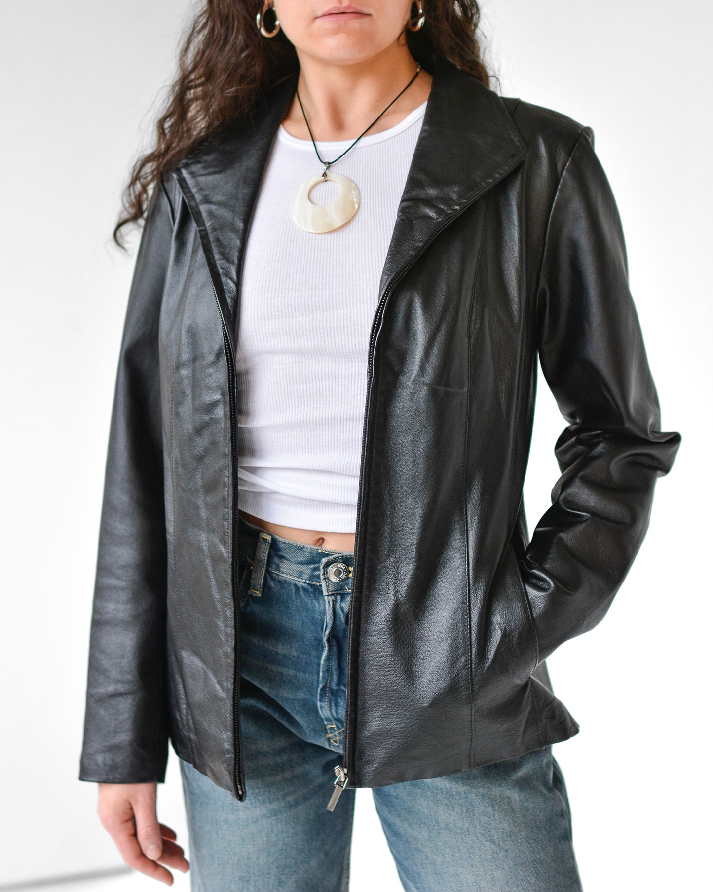 Black Paneled Leather Jacket (M)