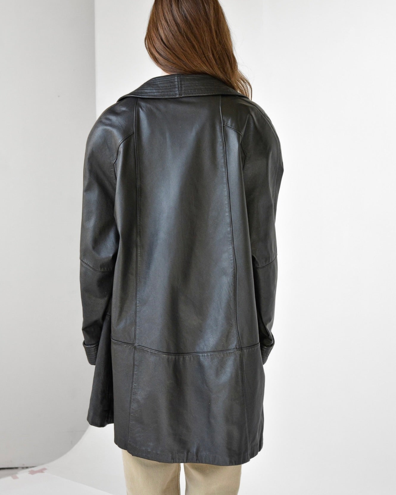 Vintage black leather midi jacket