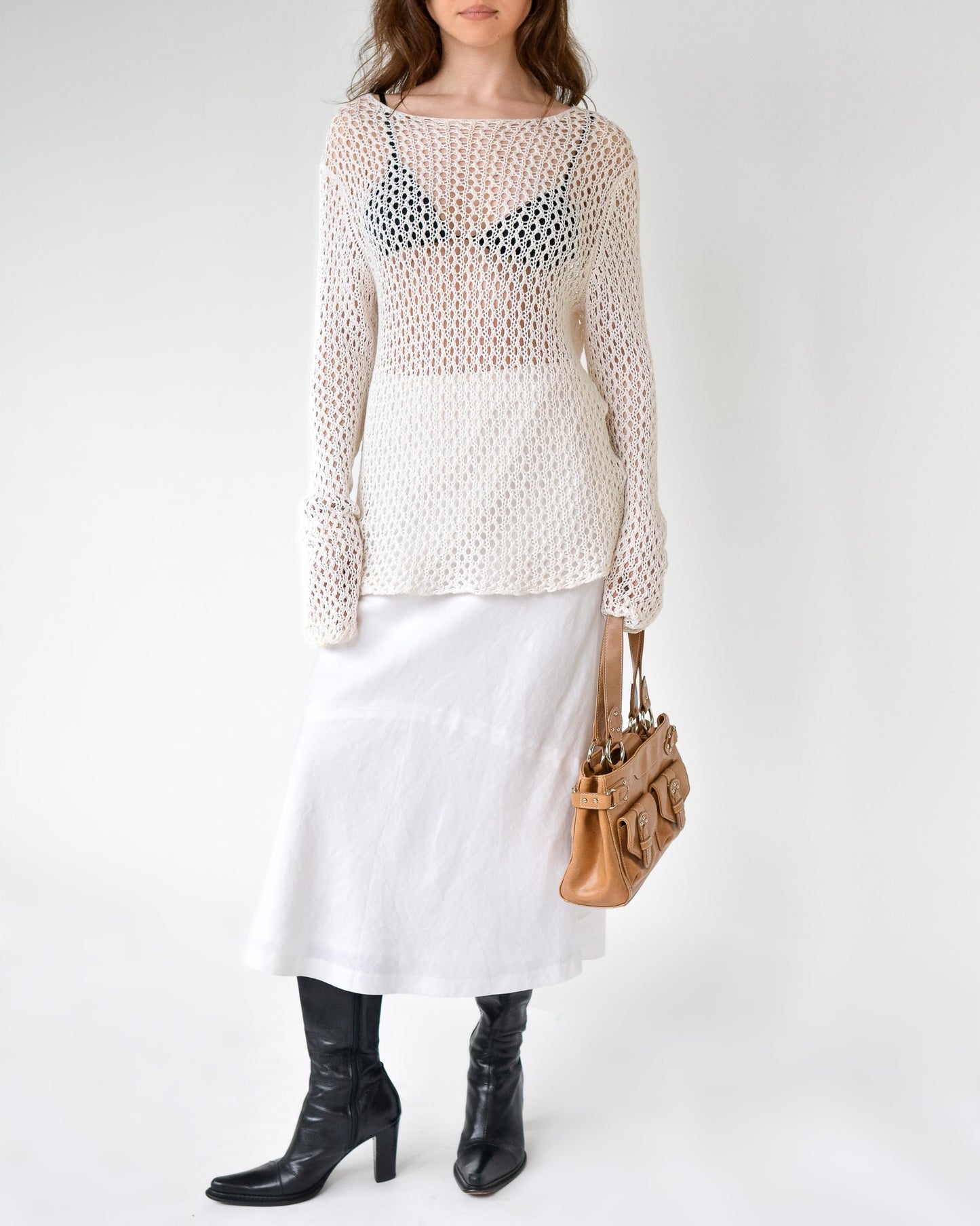 White Linen Midi Skirt (S)